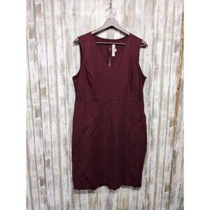 LOFT Wine Red Sheath Career Dress V-Neck Sleeveless Stretch Valentines Size 12P